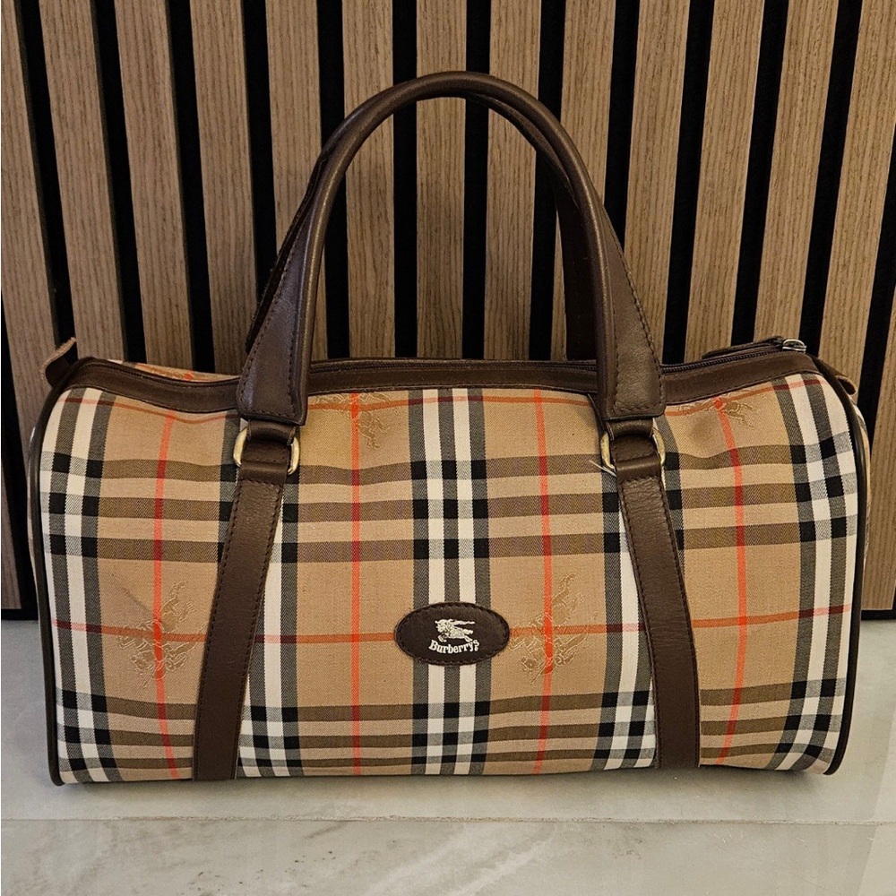 Vintage Burberry Haymarket Check Canvas Boston Bag in Iconic Burberry Pattern